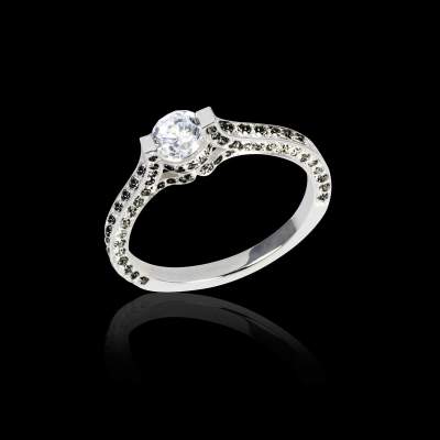 Diamond Ring - White Gold - Pave Black Diamonds - Mont Olympus